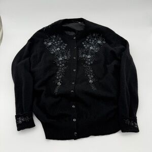 Vintage 50's black wool beaded cardigan sweater size L